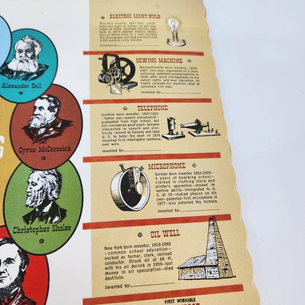 Vtg Lot of 18 Paper Placemats American Inventors & Inventions Springprint #365 - Picture 6 of 7